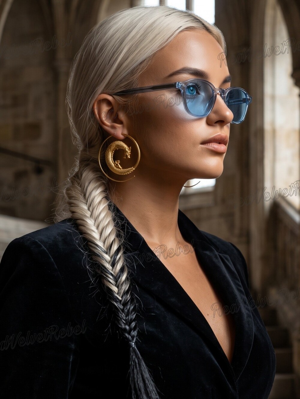 NWT Vintage Style Gothic Dragon Gold Spiral Hoop Earrings